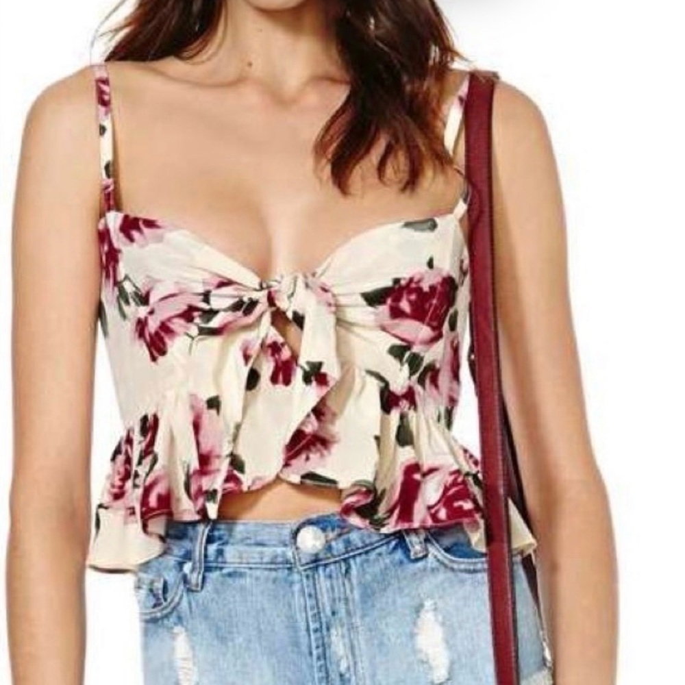 Stone Cold Fox Quixote Crop Rose Print Tie Corset Tank Floral 2 Coquette